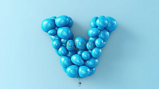 卡通字母背景图片_有趣的蓝色气球 3D 卡通字体字母 w 高品质 3D 插图