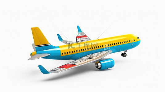卡通登机牌背景图片_通过以白色背景登机牌为特色的玩具喷气式航空旅行概念来激发您的想象力