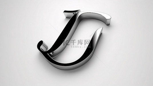 字母 j 的黑色脚本字体手写的 3d 渲染