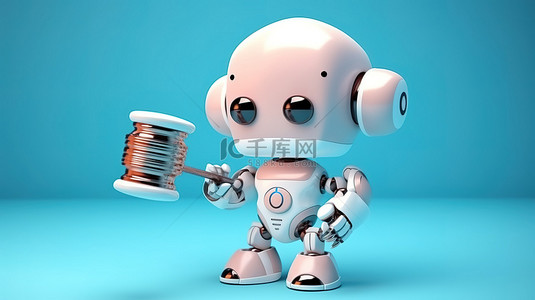 可爱的机器人背景图片_可爱的机器人法官拿着木槌代表互联网法概念的 3D 渲染