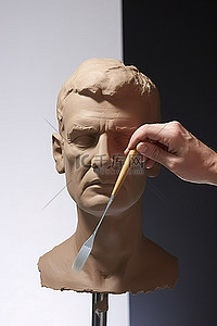 一个男人使用工具画肖像的雕像