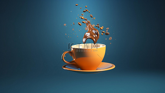 棕色海报背景图片_咖啡饮品杯子漂浮黄色