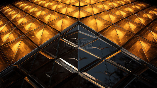 透视图层背景图片_引人注目的双层金色和黑色菱形屋顶的 3D 渲染
