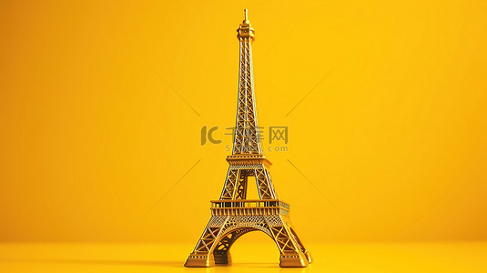 埃菲尔铁塔在黄色背景下探索法国的 3d 插图