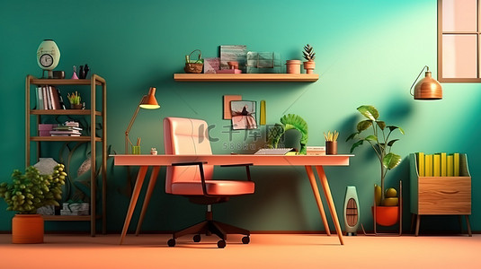 岗位述职背景图片_卡通办公室工作区的自由 3D 插图，配有椅子和桌子以及充足的复制空间
