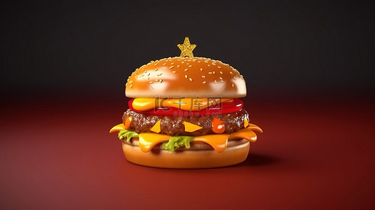 钻石王冠背景图片_3d 渲染中的皇家汉堡