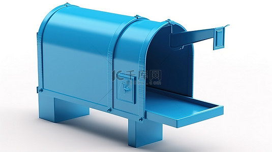 蓝色邮箱的独立 3D 模型，具有详细图形和特写视图