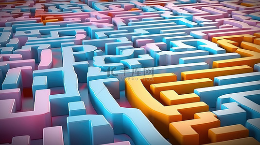 ai迷宫背景图片_宁静的浅蓝色背景上充满活力的色彩迷宫，以 3D 数字方式创建