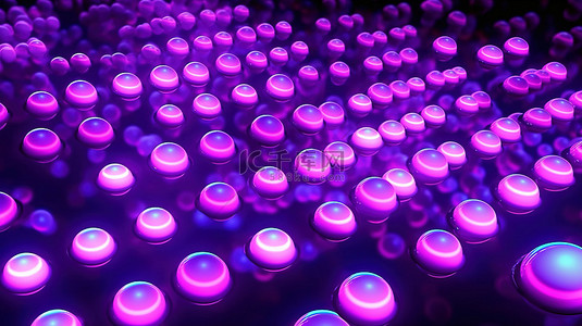 商业几何背景背景图片_运动 3D 插图中充满活力的紫色点的动态霓虹灯图案