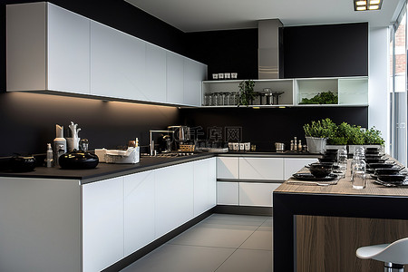 黑白相间的背景图片_黑白相间的现代厨房
