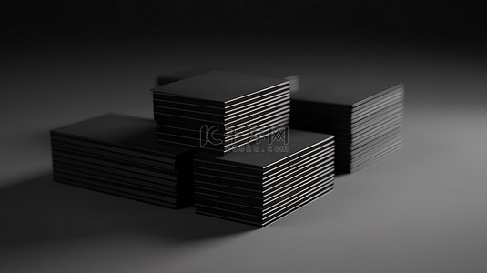 品牌推广方案背景图片_用于专业品牌推广的一叠黑色工艺纸板名片的 3D 渲染