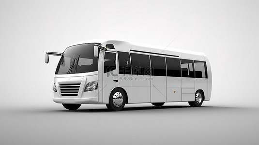 紧凑型白色巴士非常适合城市和郊区旅行 3D 渲染
