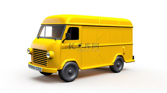 白色背景送货车的 3D 插图，黄色免费送货