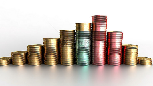 现金背景图片_3d 插图利润增长图在一堆硬币上飙升