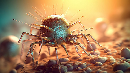 细菌医疗背景图片_噬菌体攻击细菌感染的医学概念化 3D 插图