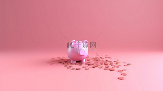 3d 渲染的粉红色背景的存钱罐是储蓄的象征
