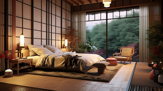 令人惊叹的日本风格内饰，为您的家带来宁静房间的 3D 渲染