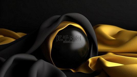 3d 渲染中带黑布和金球的抽象背景