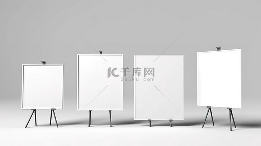 3D 渲染的空白广告牌样机集在白色背景上展示