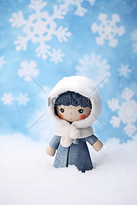 冬季服装背景图片_雪花前穿着冬季服装的小娃娃