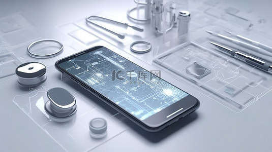 在线医疗服务应用程序的智能手机概念 3d 渲染