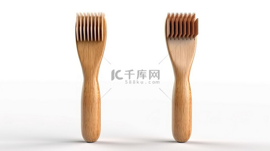 口服样机背景图片_白色背景展示木制牙刷的正面和侧面视图，独立产品以 3D 呈现