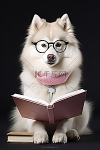 狗戴着眼镜看书