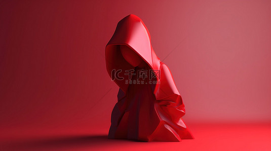 人物插畫背景图片_3d 渲染的红色连帽抽象人物图