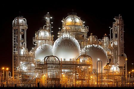 园区背景图片_一座白色的炼油厂耸立在夜景之上
