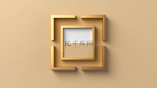 3D 渲染逼真的金色框架，适用于纸质木材或塑料材料的照片