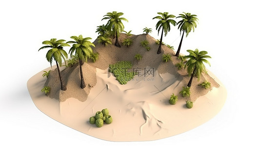 切片的烤鸭背景图片_孤立的 3D 插图热带海滩切片与棕榈树