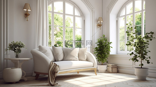 别致植物背景图片_优雅的木质椅子和红玫瑰装饰着白色客厅，装饰别致