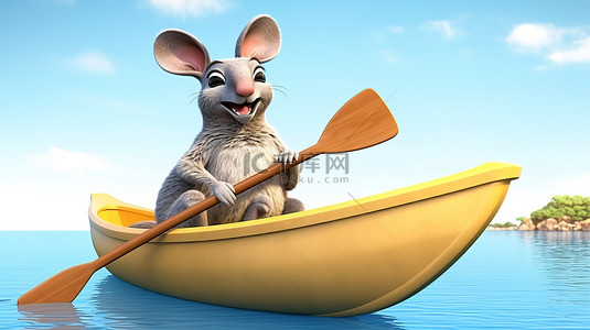 搞笑袋鼠卡通在船上巡航