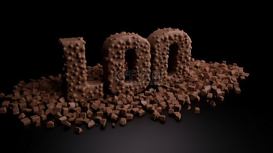 3D 巧克力碎片中的爱在令人愉悦的插图中拼出“10k Likes”