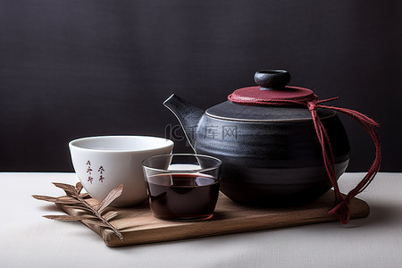 俯拍茶壶茶杯背景图片_一个茶壶和一个杯子，旁边有一个勺子