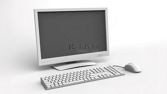 鼠标鼠标背景图片_带键盘和鼠标的计算机在白色背景中以 3d 呈现