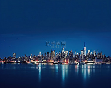 夜晚城市背景图片_夜间水面上的纽约市天际线