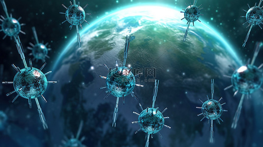 疫苗注射背景图片_带有横幅和背景的 covid 19 疫苗保护地球的 3D 插图