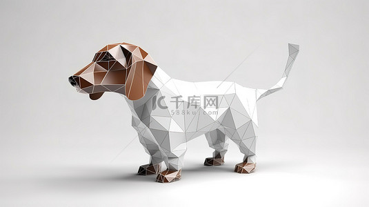 多边形风格腊肠犬的白色背景 3D 模型