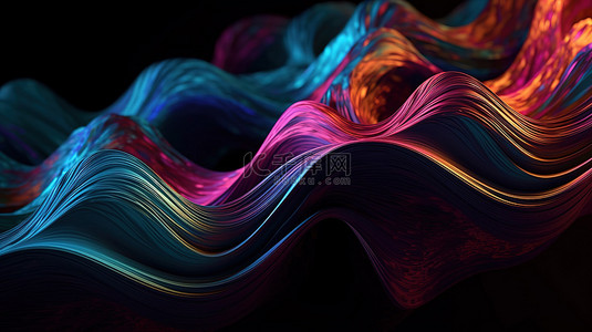 现代 3D 渲染背景彩色波浪扭曲丝带