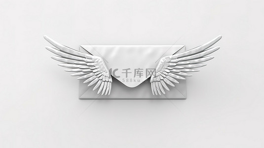 春节明信片背景图片_白色背景上飞行的银翼信封的 3D 渲染