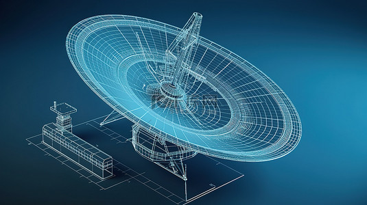 刻度背景图片_在蓝色背景上呈现 3d 比例尺的卫星天线的蓝图