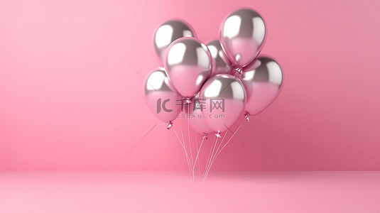 晚会晚会背景图片_情人节装饰 3D 渲染粉红色气球在粉红色背景上漂流