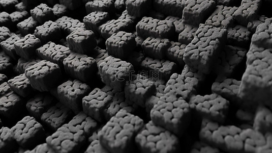 纹理黑色聚苯乙烯泡沫背景的详细 3D 插图