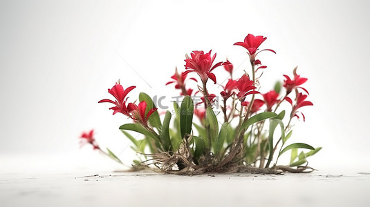上春背景背景图片_在干净的白色背景上以 3d 形式描绘的花卉植物