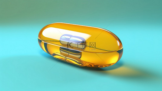 黄色背景下泡罩包装中医用胶囊丸的 3D 渲染