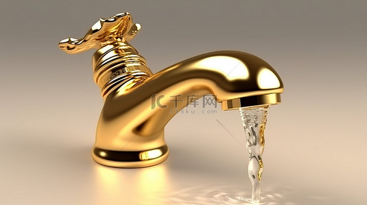 喝水步骤艺术字背景图片_金色水龙头分配水的 3d 渲染
