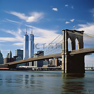 美国大桥背景图片_纽约市布鲁克林大桥的景色