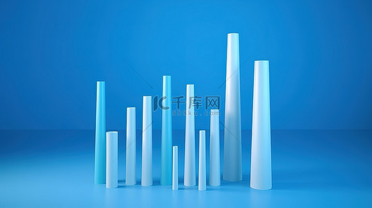 蓝色背景 3D 插图上呈现的各种不同尺寸的胶棒