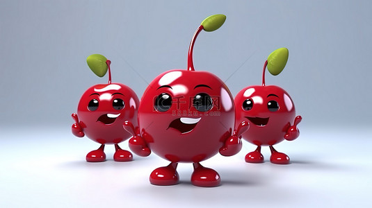 可爱的食物背景图片_可爱的卡通樱桃 3D 可爱多彩的插图